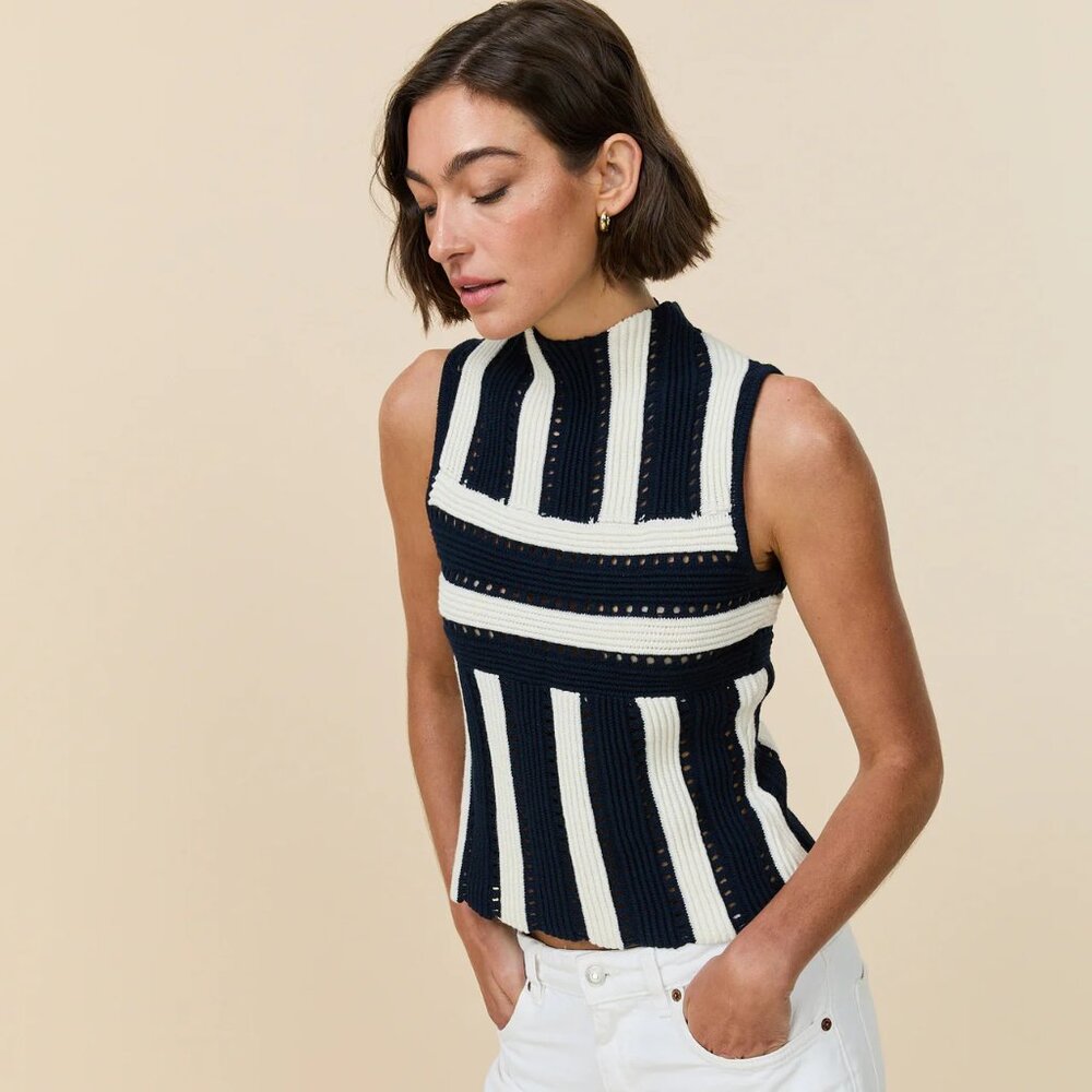 ROWING BLAZERS - Knit Stripe Tank - Navy / White - Sz L - BNWT - Picture 7 of 11